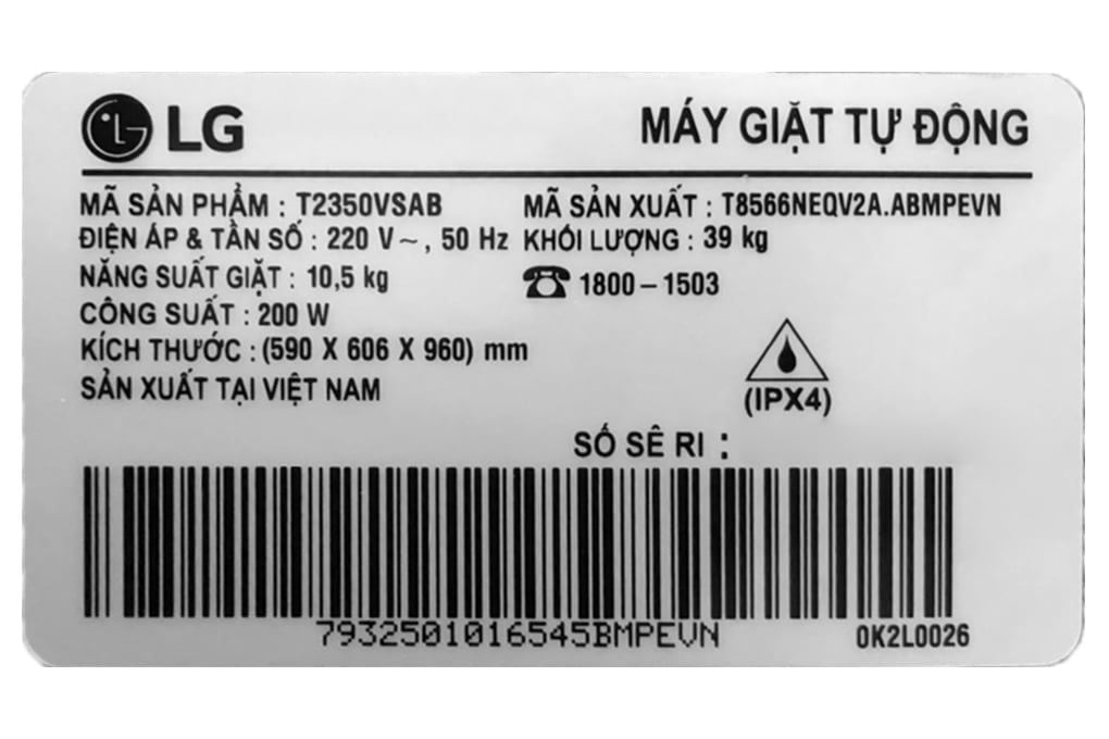 Máy giặt LG Inverter 10.5 kg T2350VSAB