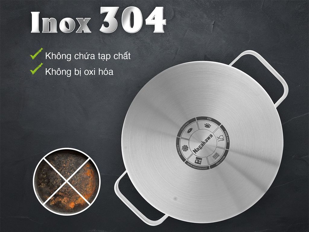 Bộ 3 nồi inox 304 đa lớp toàn phần Nagakawa Aki NAG1357 (16cm, 20cm, 24cm) - Dùng trên mọi loại bếp