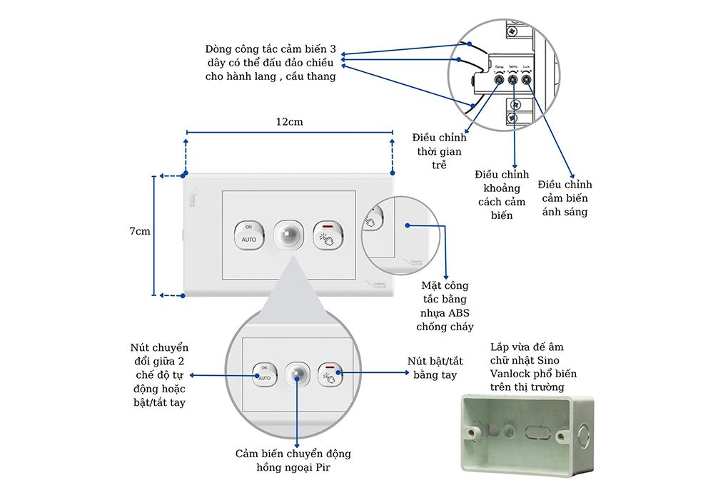 Bộ công tắc cảm biến hồng ngoại PIR Batto DCP20