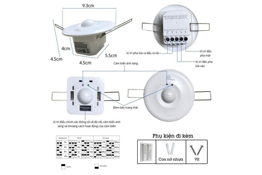 Công tắc cảm biến radar vi sóng âm trần công suất lớn M003