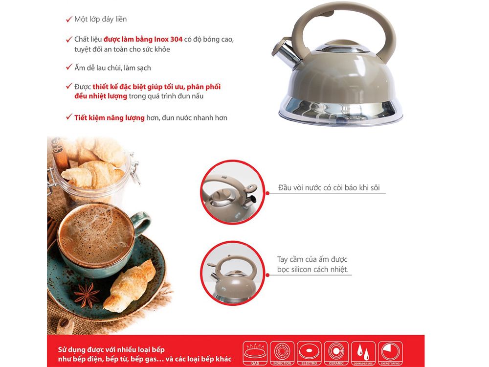 Ấm đun nước đáy từ có còi báo Luxury Kanzo KZ-G58 (3 lít)