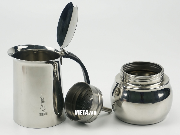 Ấm pha cà phê Bialetti Kitty 10TZ Nero BCM-1715 có thể tháo rời từng bộ phận để vệ sinh sạch sẽ.