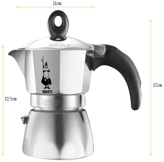 Kích thước thực tế của ấm pha cà phê Bialetti Dama Nuova 3TZ BCM-2152