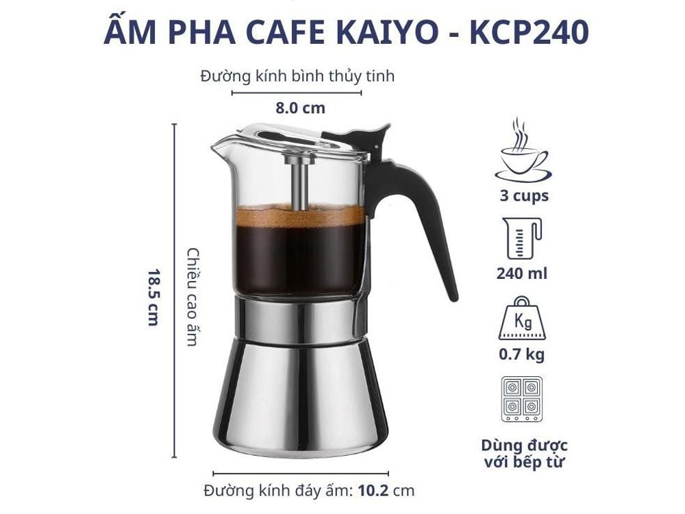 Ấm pha cà phê Kaiyo Moka Pot 240ml KCP-240