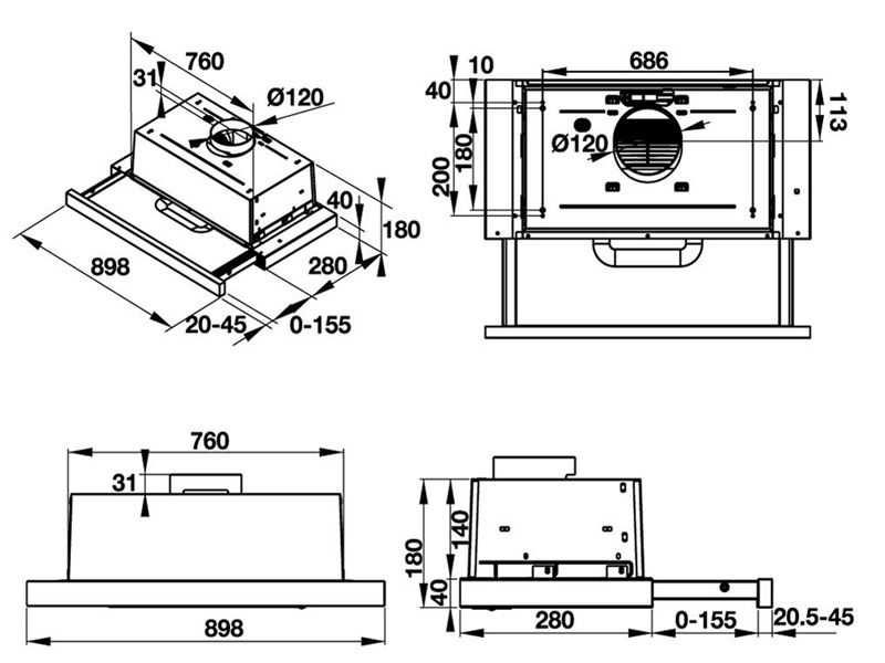 Máy hút mùi âm tủ Hafele HH-TI90D/539.81.085