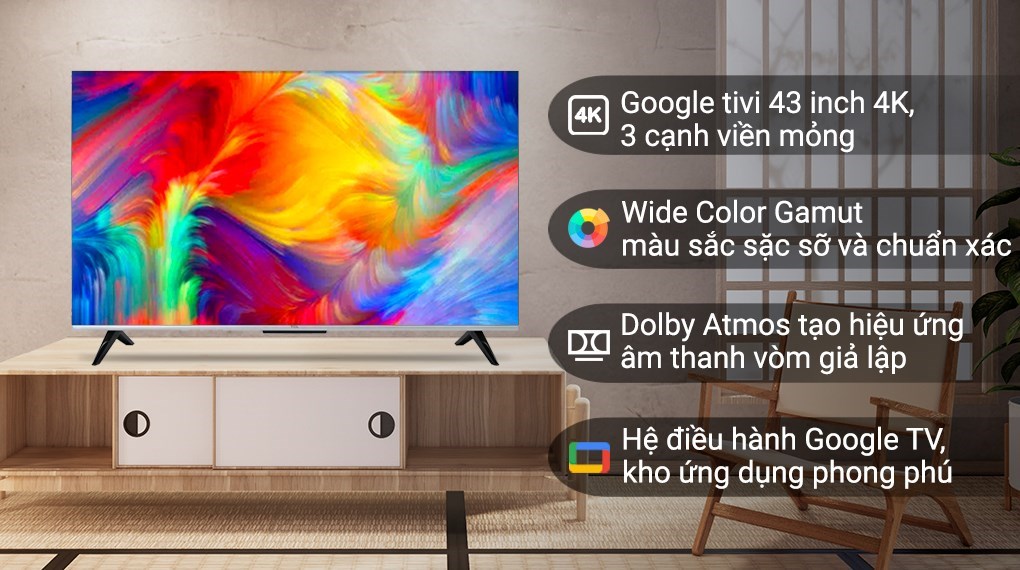 Google Tivi TCL 4K 43 inch 43P737 - giá tốt, có trả góp