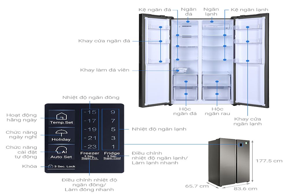 Tủ Lạnh Aqua Inverter 480 lít AQR-S480XA SG (SBS) - Chính Hãng