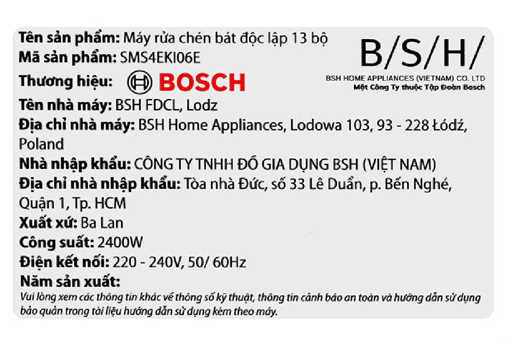 Máy rửa bát độc lập Bosch SMS4EKI06E