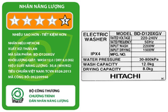 Máy giặt sấy Hitachi Inverter giặt 12 kg - sấy 8 kg BD-D120XGV MAG