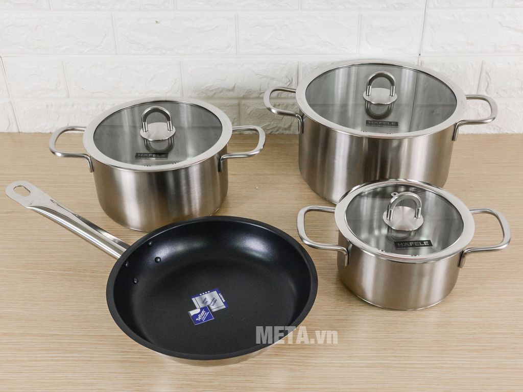 Bộ 4 nồi chảo inox bếp từ Hafele (3 nồi 1 chảo)