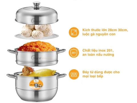 Bộ nồi hấp inox 3 tầng Hare HR-NH28F6 (28cm)