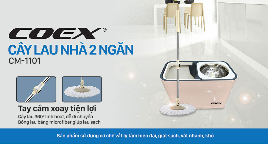 Cây lau nhà Coex CM1101 xoay 360 độ Cây lau nhà 2 ngăn Coex CM1101