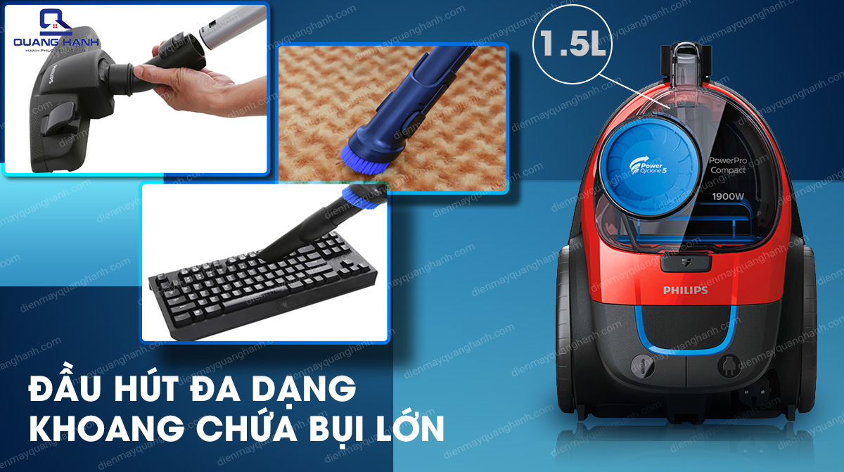 FC9351 có đa dạng các đầu hút thích hợp với mọi loại bề mặt
