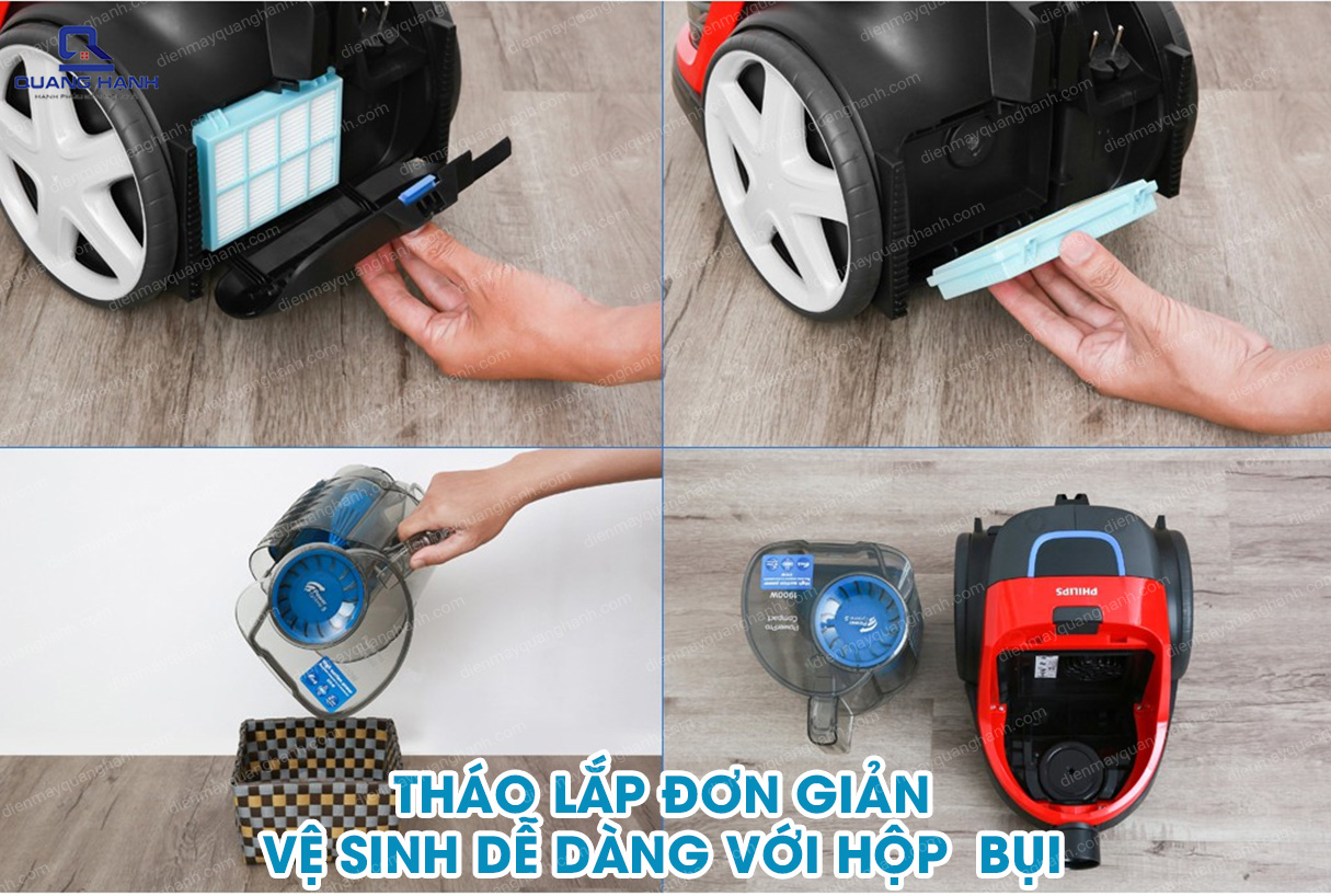Dễ dàng vệ sinh FC9351 với thiết kế khoang đựng bụi dạng hộp