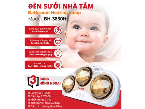 Đèn sưởi nhà tắm 3 bóng Saiko BH-3830H