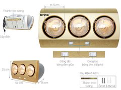 Đèn sưởi nhà tắm Bennix 3 bóng BN-03BG