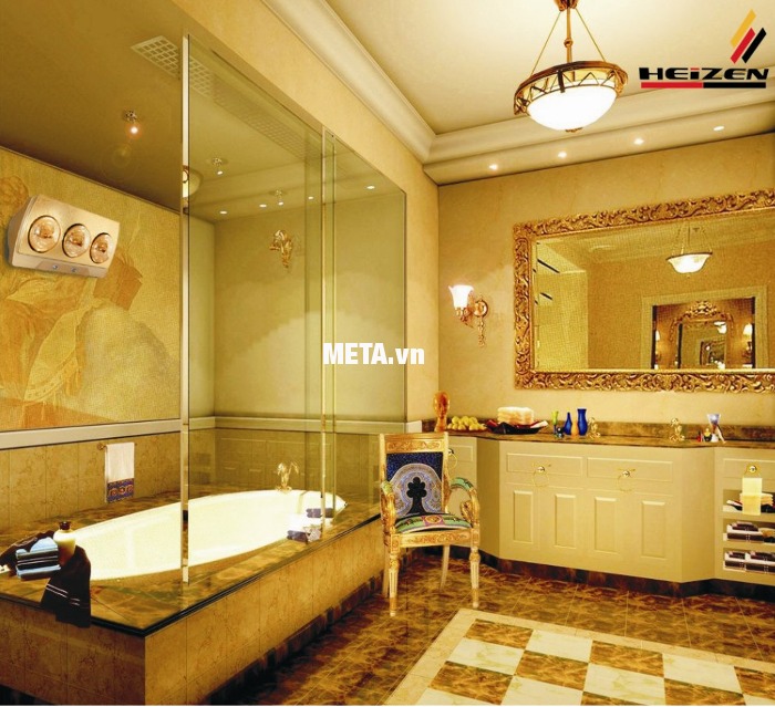 Đèn sưởi nhà tắm 3 bóng có điều khiển Heizen HE3BR có ánh sáng dịu nhẹ thật ấm áp.