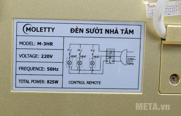 Đèn sưởi nhà tắm 3 bóng Moletty M-03HR (có điều khiển từ xa)