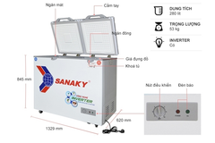 Tủ đông 2 ngăn đông và mát inverter Sanaky VH-4099W4K (280 lít, nắp kính xám)