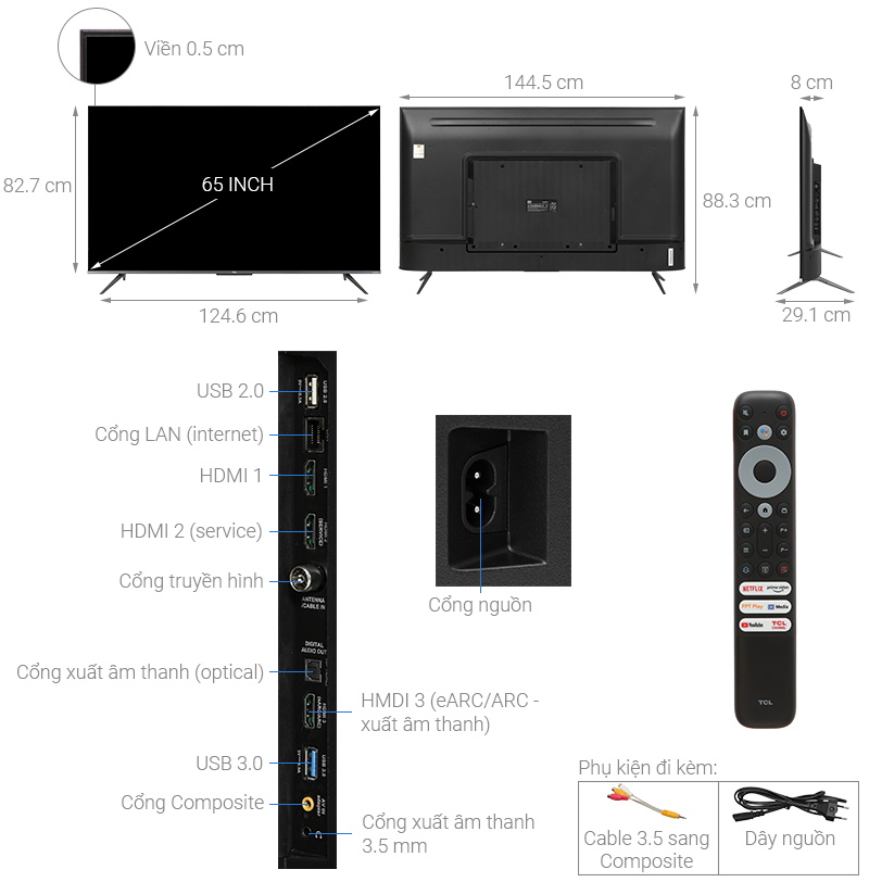 Google Tivi QLED TCL 4K 65 inch 65Q636