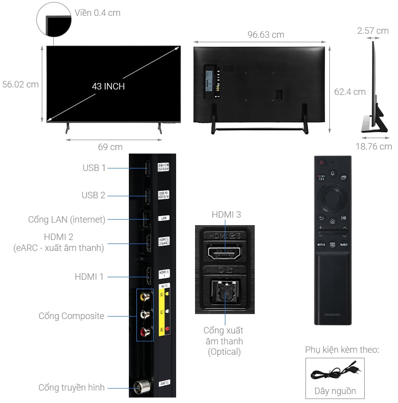 Smart Tivi Samsung 4K Crystal UHD 43 inch UA43AU9000