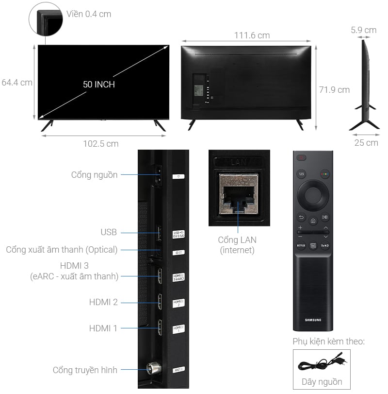 Smart Tivi Samsung 4K Crystal UHD 50 inch UA50AU7200