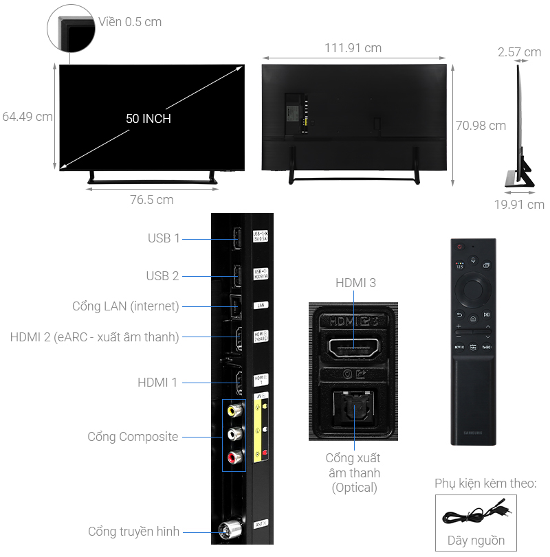 Smart Tivi Samsung 4K Crystal UHD 50 inch UA50AU9000