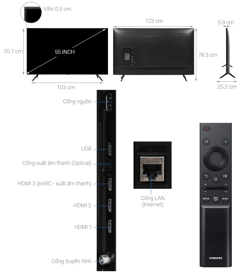 Smart Tivi Samsung 4K Crystal UHD 55 inch UA55AU7200