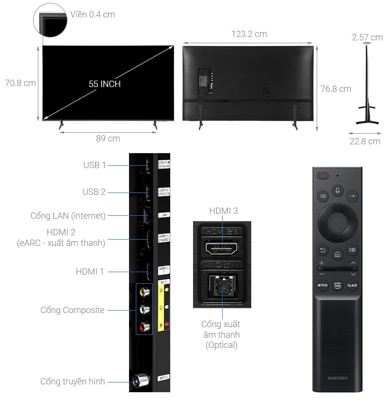 Smart Tivi Samsung 4K Crystal UHD 55 inch UA55AU8100