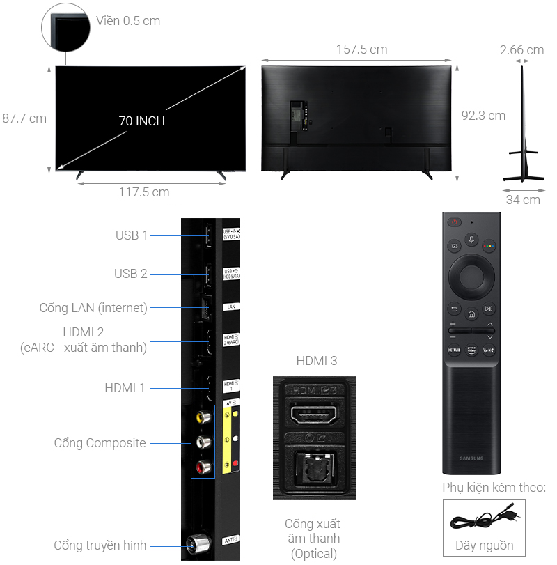 Smart Tivi Samsung 4K Crystal UHD 70 inch UA70AU8100