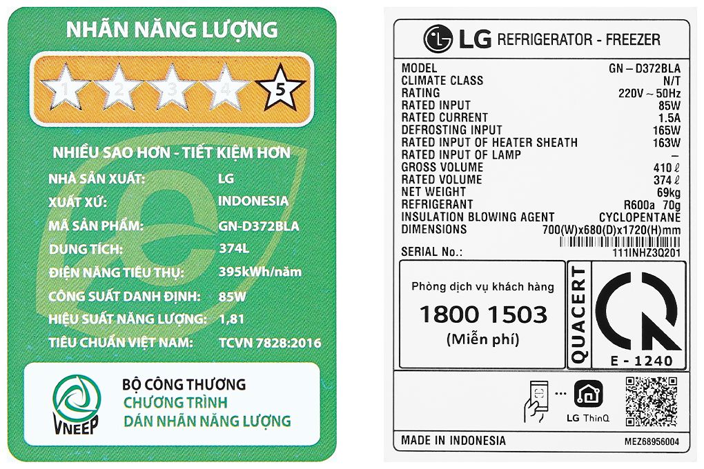 Tủ lạnh LG Inverter 374 lít GN-D372BLA (2 cánh)