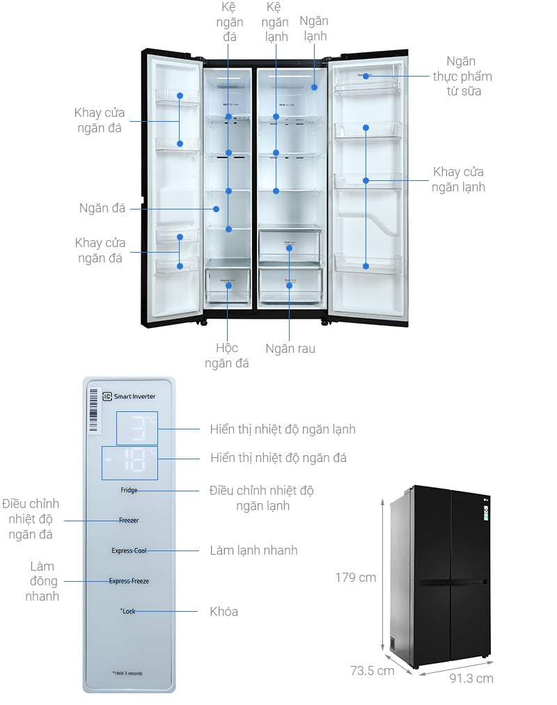 Tủ lạnh LG Inverter 649 Lít GR-B257WB