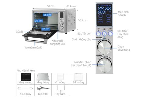 Lò nướng và chiên không dầu Galanz KF1830ELQ-H12U 30 lít