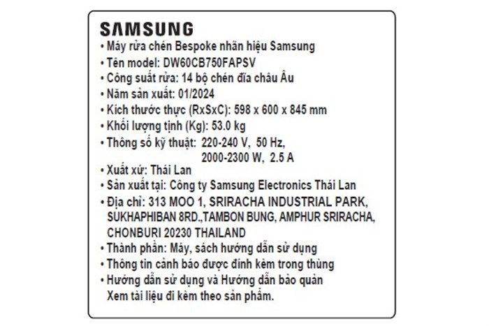 Máy rửa chén độc lập Samsung Bespoke DW60CB750FAPSV