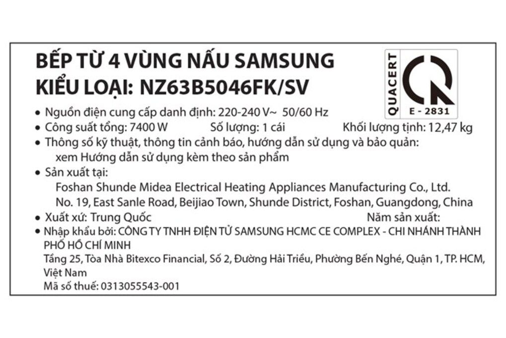 Bếp từ ba vùng nấu Samsung NZ63B5046FK/SV