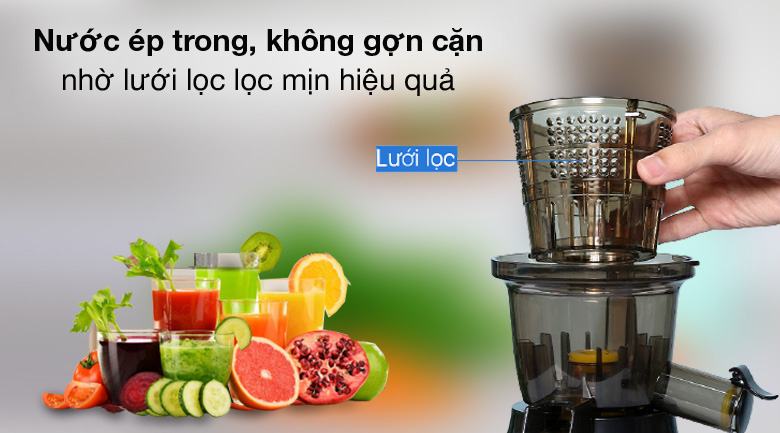 Hệ thống lưới lọc giúp nước ép sánh mịn, ít cặn