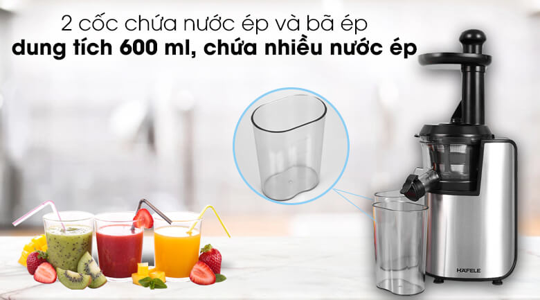 Máy ép chậm GS 133N có 2 cốc chứa nước ép và bã