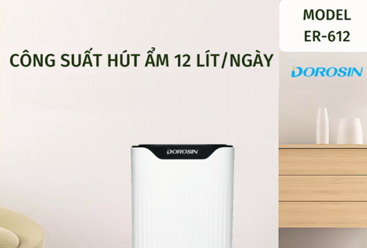 Máy hút ẩm ER 612 của Dorosin được trang bị công suất hút ẩm 12 lít/ngày