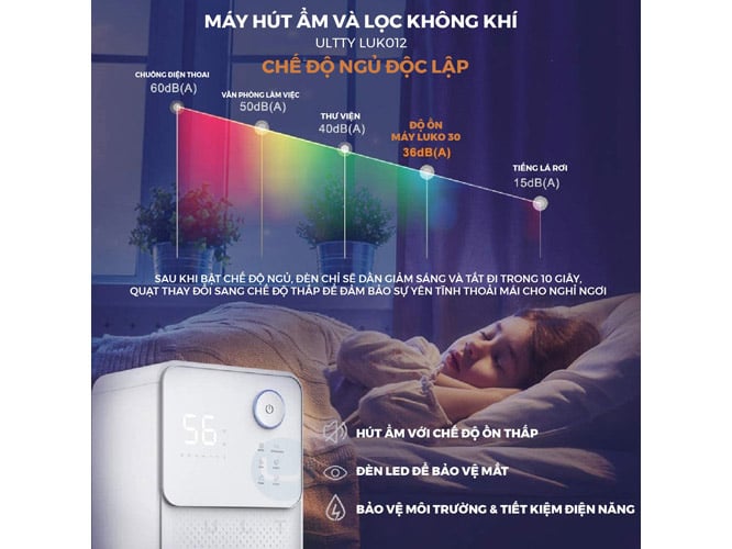 Máy hút ẩm vận hành êm ái Máy hút ẩm Ultty