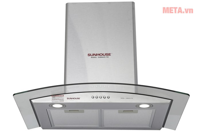 Máy hút mùi kính cong Sunhouse SHB6629-70C có 2 lưới lọc Máy hút mùi kính cong