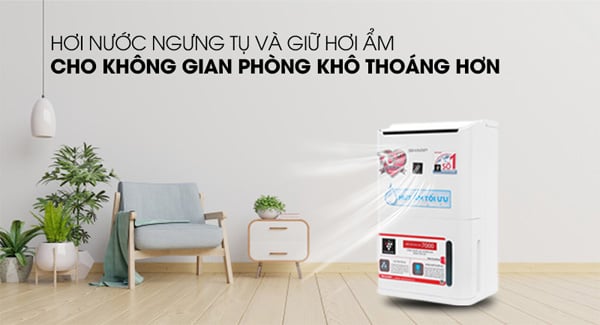 Máy hút ẩm Sharp DW-D12A-W - có khả năng ngưng tụ hơi nước, cho phòng thông thoáng, sạch sẽ