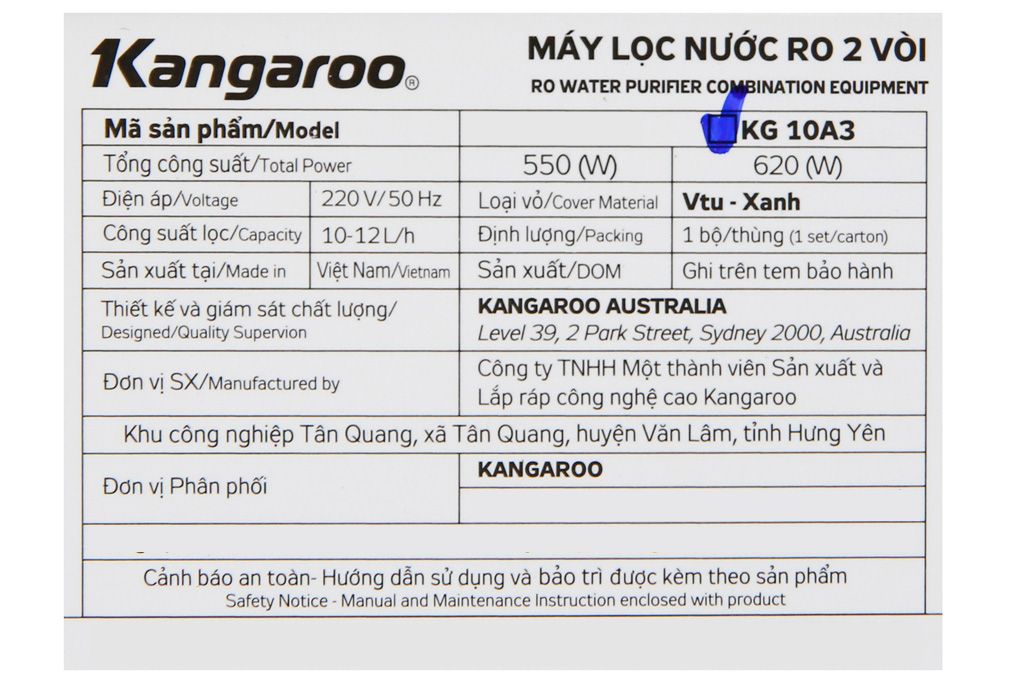 Máy lọc nước Kangaroo KG10A3 10 cấp lọc, 2 vòi (Nóng/lạnh và RO)