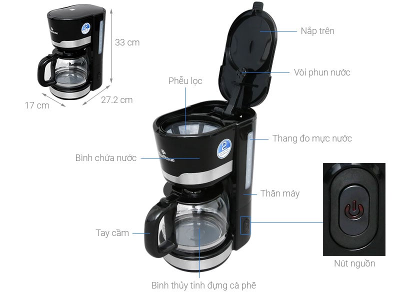 Chi tiết cấu tạo máy lọc cà phê Bluestone