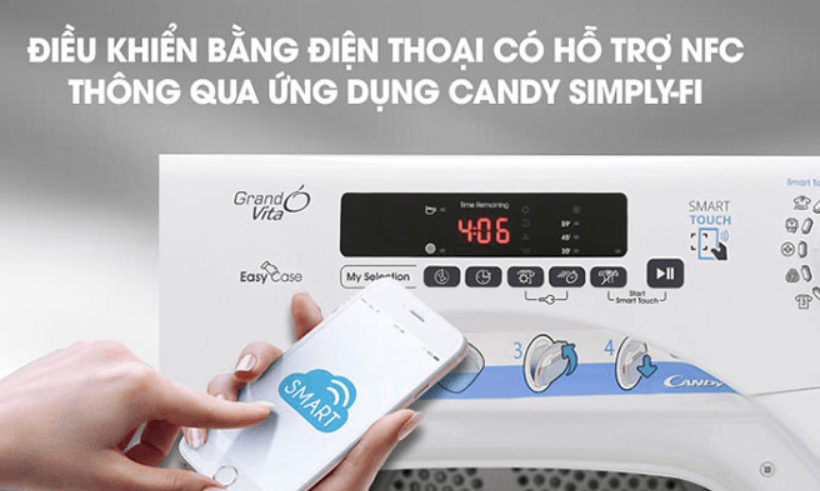 Điều khiển máy sấy Candy CS V9DF-S bằng Smartphone có hỗ trợ NFC thông qua ứng dụng Candy Simply-FI