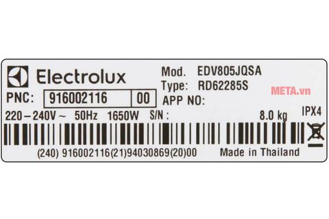 Máy sấy thông hơi 8kg Electrolux UltimateCare 500 EDV805JQSA