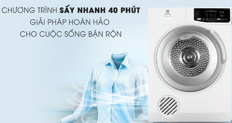 Chế độ sấy nhanh 2kg quần áo trong 40 phút