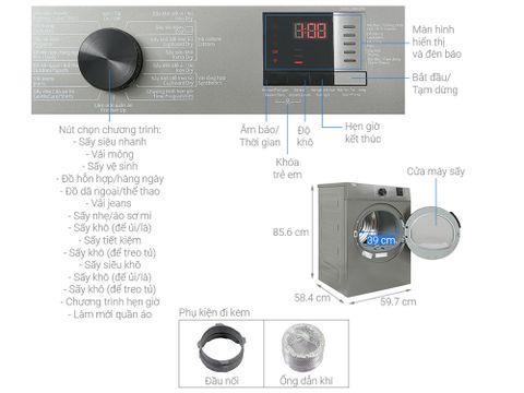 Máy sấy thông hơi Beko 9kg DA9112RX0MB