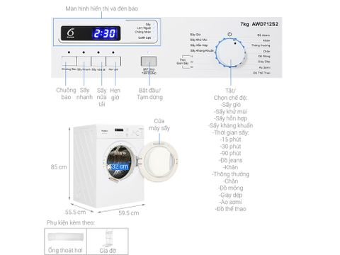 Máy sấy thông hơi Whirlpool 7kg AWD712S2