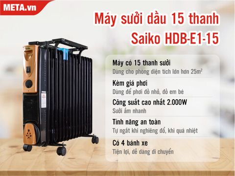 Máy sưởi dầu 15 thanh Saiko HDB-E1-15