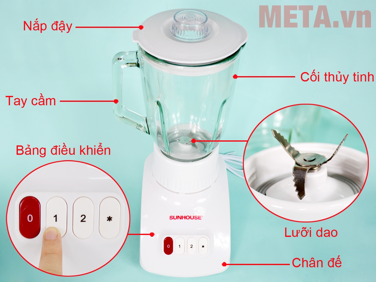 Cấu tạo máy xay sinh tố 3 cối Sunhouse SHD5580